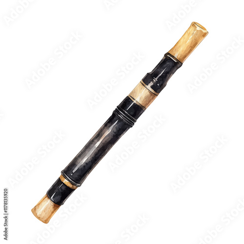 A watercolor illustration of an oboe reed holder, isolated on a white background. Oboe reed holder vector.
