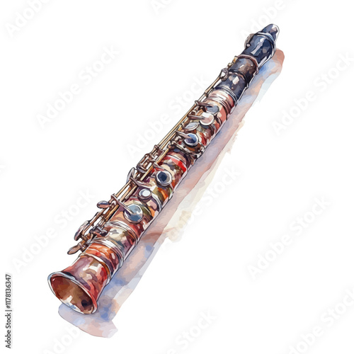 A watercolor illustration of an oboe reed holder, isolated on a white background. Oboe reed holder vector.
