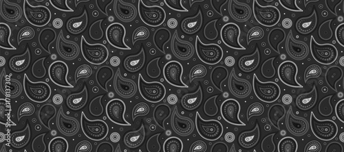 Stylish grayscale paisley pattern.  Perfect for textiles, wallpaper, or website backgrounds.  Elegant and versatile design featuring intricate details.