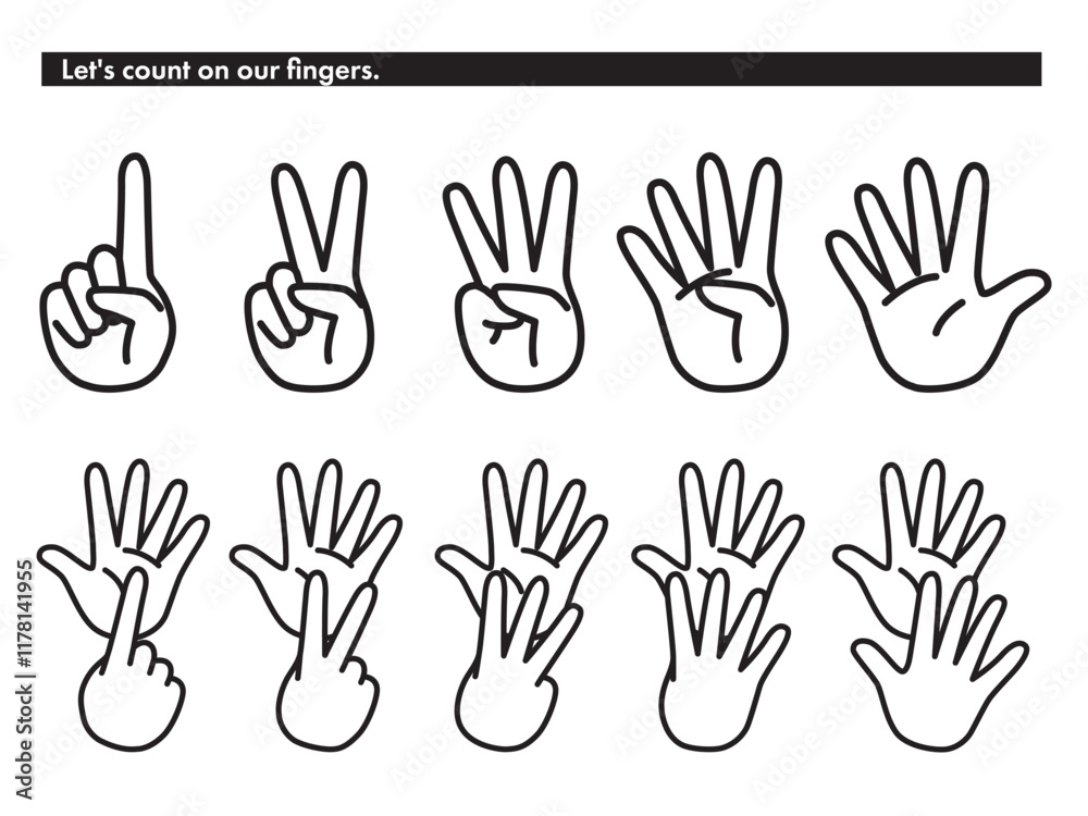 Obraz premium 指を使って数字の1から10を表すイラスト