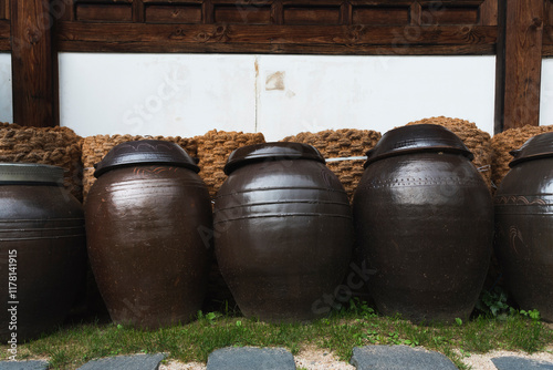 Platform for crocks of sauces and condiments photo