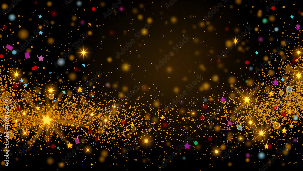 Obraz premium Colorful glitter swirl on black, symbolizing celebration, creativity, or cosmic themes. Generative AI