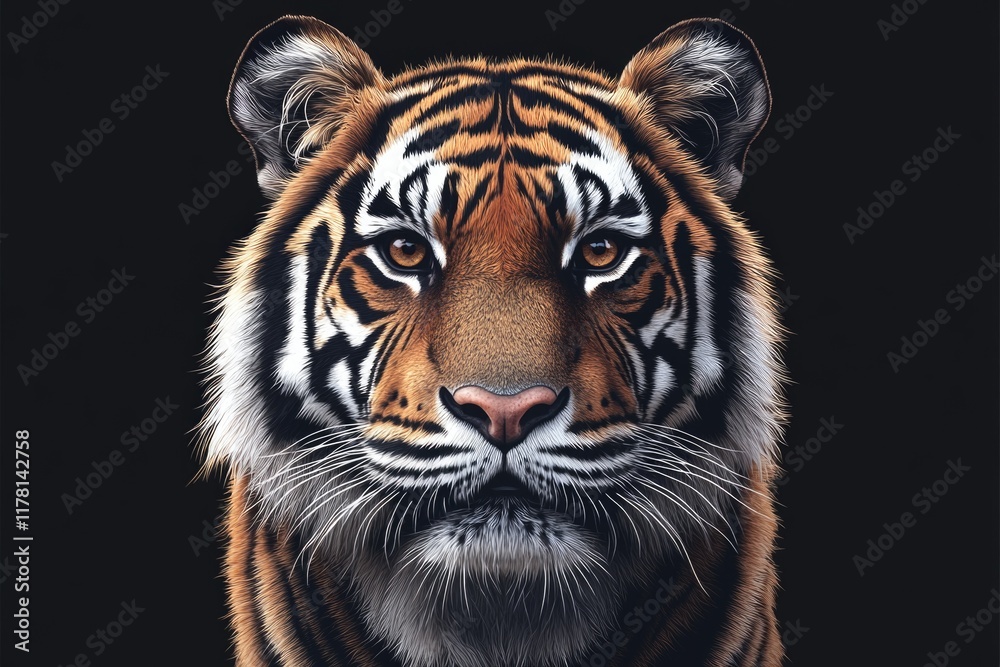 Fototapeta premium Close-up shot of a tiger's face on a dark background