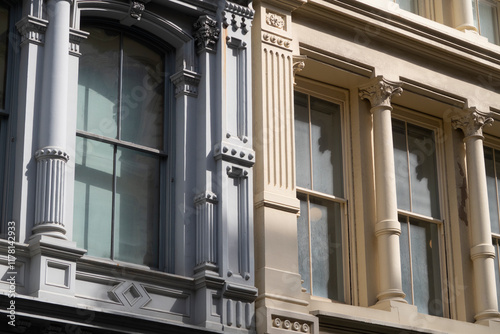 Yellow and grey windows on a building facade in Manhattan  photo