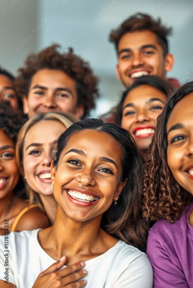 Diverse Group of Happy Young Adults Smiling Together in a Modern Setting Diverse Group of Happy Young Adults Smiling Together in a Modern Setting
