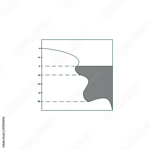 Illustration of a sheet of paper with a linear pattern on a white background. graphic illustration of ocean depths down to the trenches in black and white format