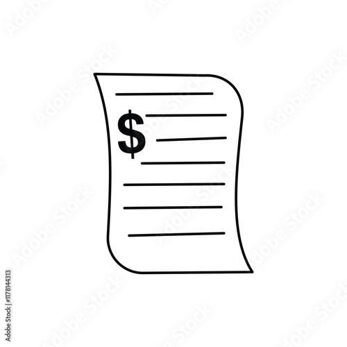 sheet of paper with dollar symbol icon over white background, line style, Document icon in flat color style. Graphic design template elements with application UI themes