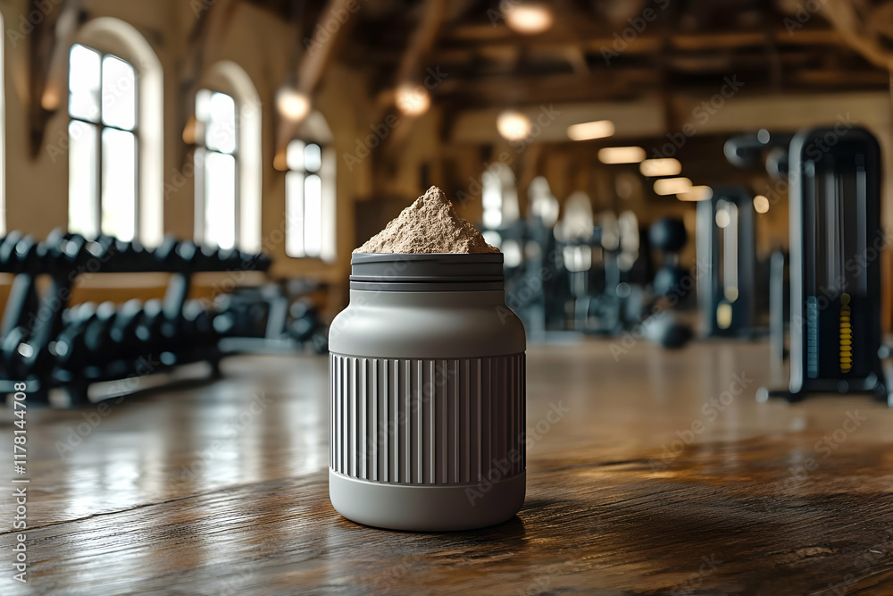 Protein Powder in Gym Setting: Fitness Supplement for Muscle Growth and Workout Recovery