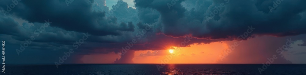 Obraz premium Dark, ominous cloud formations approaching horizon, atmospheric, element