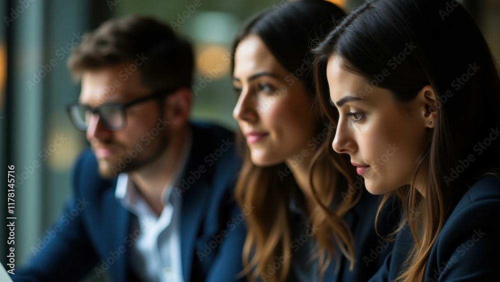 Candid image of concentrated faces deeply immersed in unfolding business narrative , Professional stock photo, AI generated photograph Candid image of concentrated faces deeply immersed in unfolding business narrative , Professional stock photo, AI generated photograph