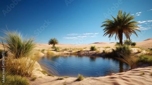 Oasis With A Watering Hole In The Desert