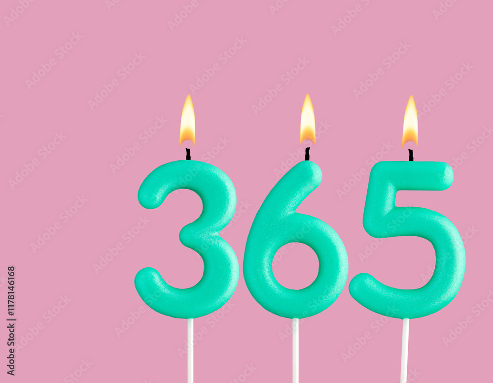 Number 365 in the form of candles on a pastel pink background.