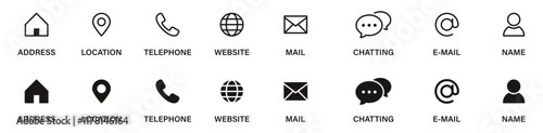 Contact us icon. Web icons set , home, call, email, address, location, globe, message, envelope, chatting, telephone, website, icon . Communication contact information icon. Business card icon set