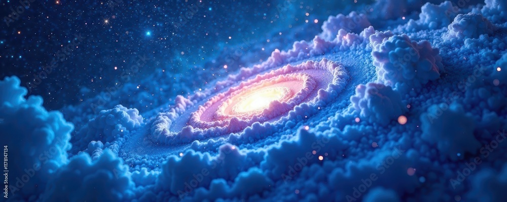 Fototapeta premium Abstract swirling blue nebula, cosmic texture, illustration, shade