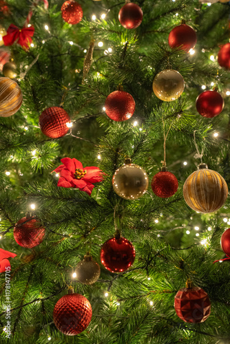 Christmas Tree with Red Baubles photo