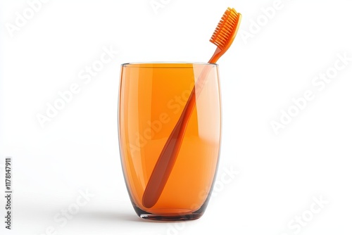 Wallpaper Mural A single orange toothbrush in a ceramic holder on a white backdrop Torontodigital.ca
