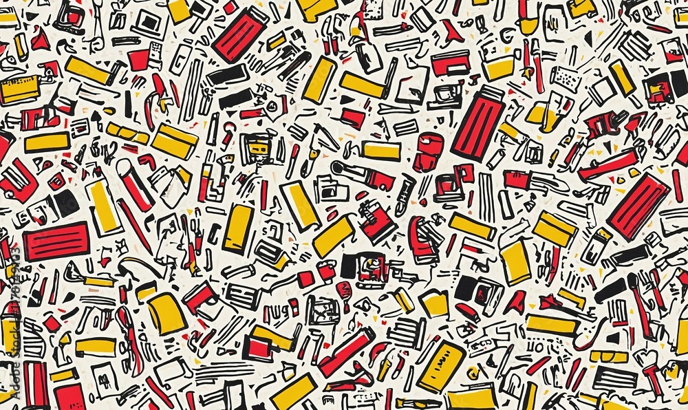 Fototapeta premium Hand-drawn construction tools seamless pattern background for DIY projects or design.