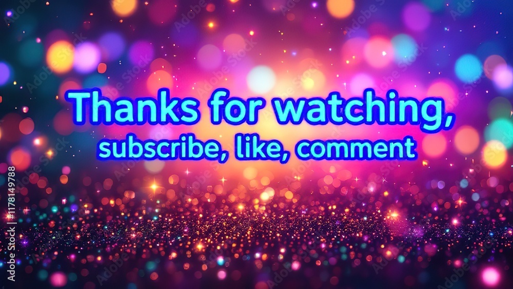 Text saying 'Thanks for watching, subscribe, like, comment' on colorful background Text saying 'Thanks for watching, subscribe, like, comment' on colorful background