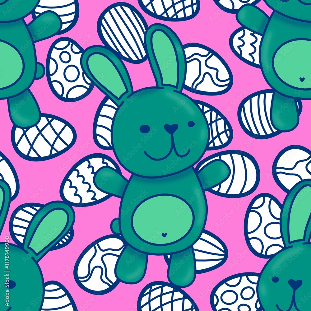 Obraz premium Spring animals seamless rabbit and easter eggs pattern for wrapping paper