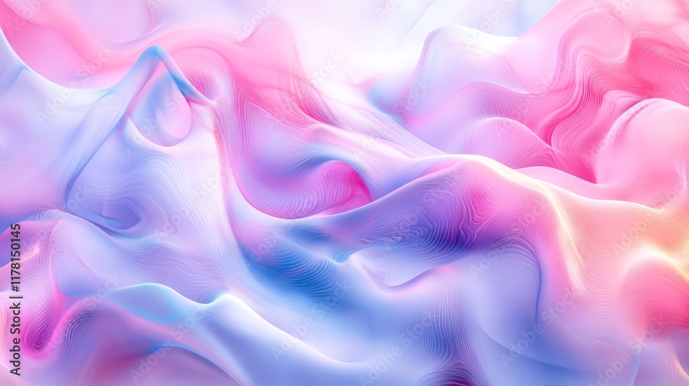 Fototapeta premium Abstract pastel pink, blue, and white wavy background.