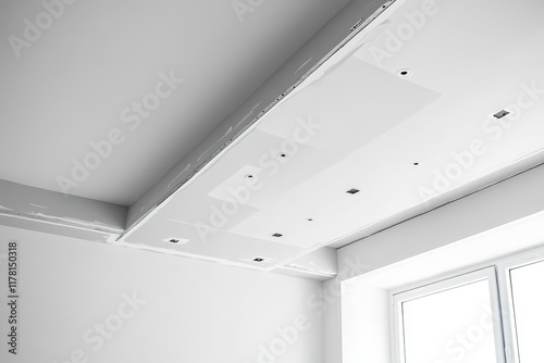 Wallpaper Mural An incomplete ceiling shows exposed drywall and recessed lights emphasizing ongoing const Torontodigital.ca