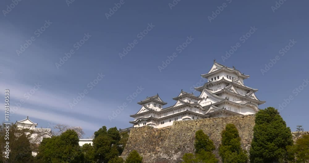 Himeji Castle & Fortification, Unesco Landmark, Feudal Japan, Tourism, 4K, Slow Motion