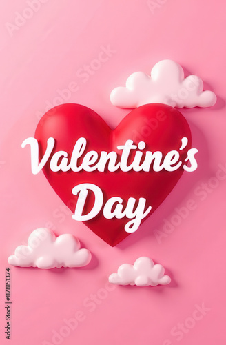 Valentine's Day card on a pink background with a red heart.