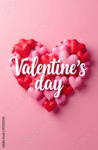 Valentine's Day card on a pink background with a red heart.