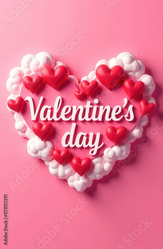 Valentine's Day card on a pink background with a red heart.