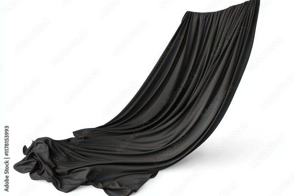 Naklejka premium Black drapery displayed on white background separated with clipping path