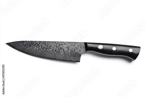 Black handled chef s knife on a white background with clipping path photo