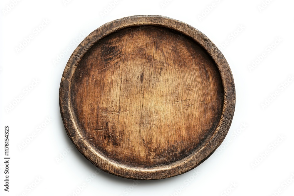 Blank wooden plate on white background offering space for your text and branding Suitabl Blank wooden plate on white background offering space for your text and branding Suitabl