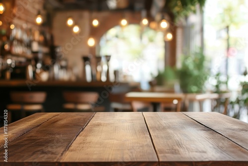 Wallpaper Mural Blank wooden table backdrop with a blurred cafe scene Torontodigital.ca
