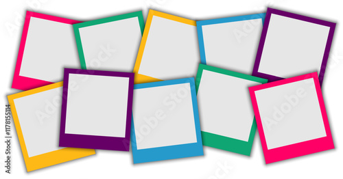 blank polaroid photo frame, photo collage with colorful background