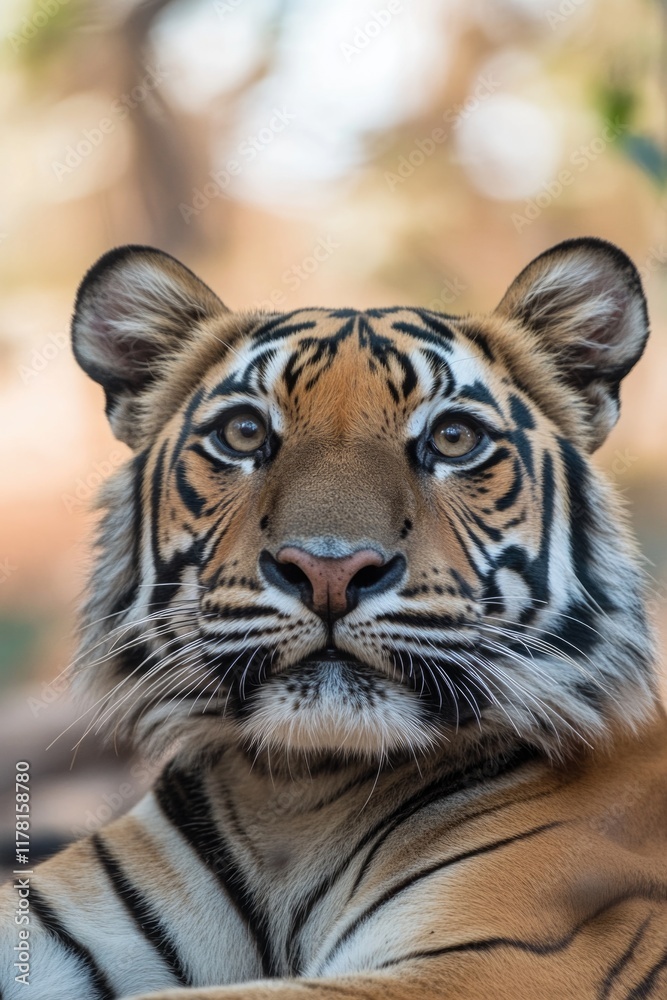 Fototapeta premium A close-up shot of a tiger resting on its side