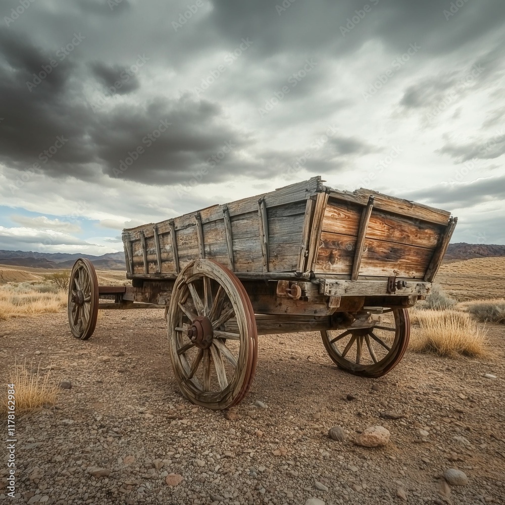 Old abandoned wooden wagon in the middle of the desert. Old abandoned wooden wagon in the middle of the desert.