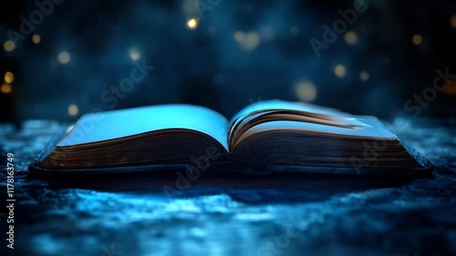 Book is open to a page with a blue cover. 4K Video
