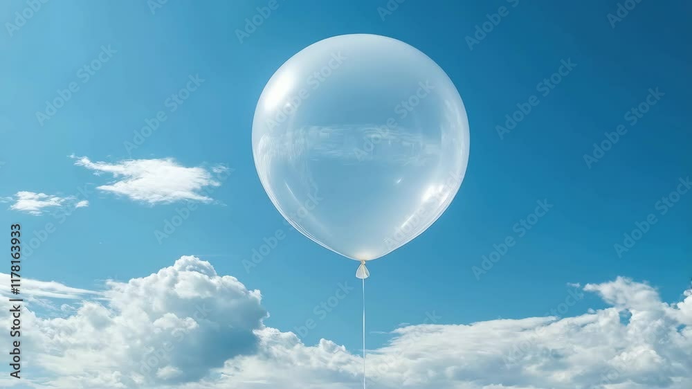 Large white balloon is floating in the sky above a blue sky. 4K Video Large white balloon is floating in the sky above a blue sky. 4K Video