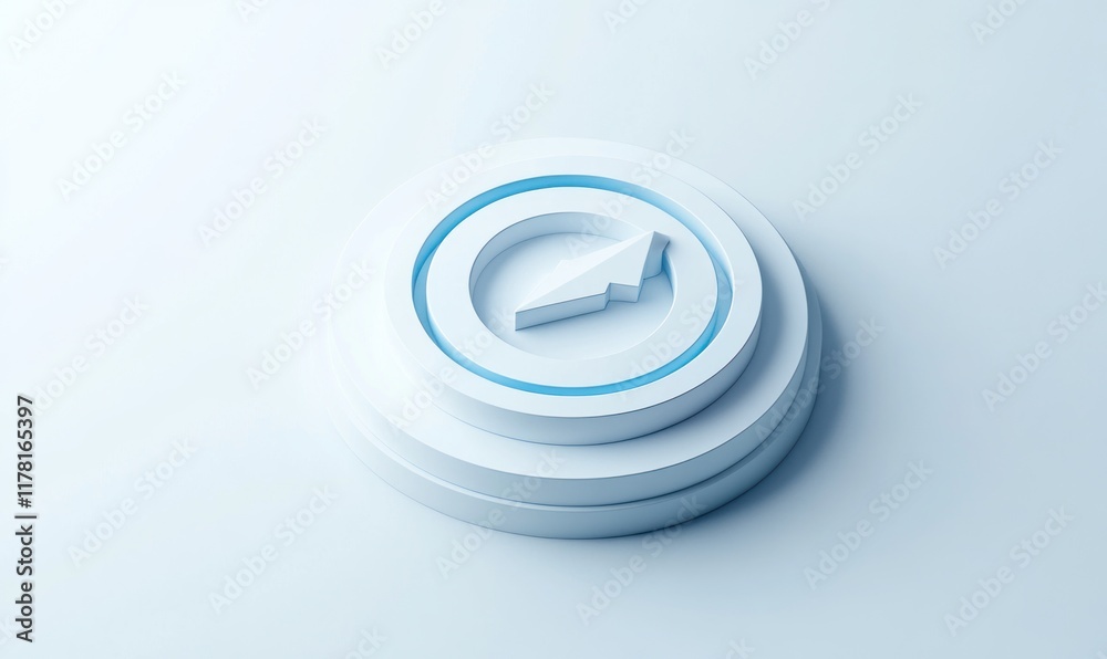 3D render of a minimalist compass icon on a platform. 3D render of a minimalist compass icon on a platform.