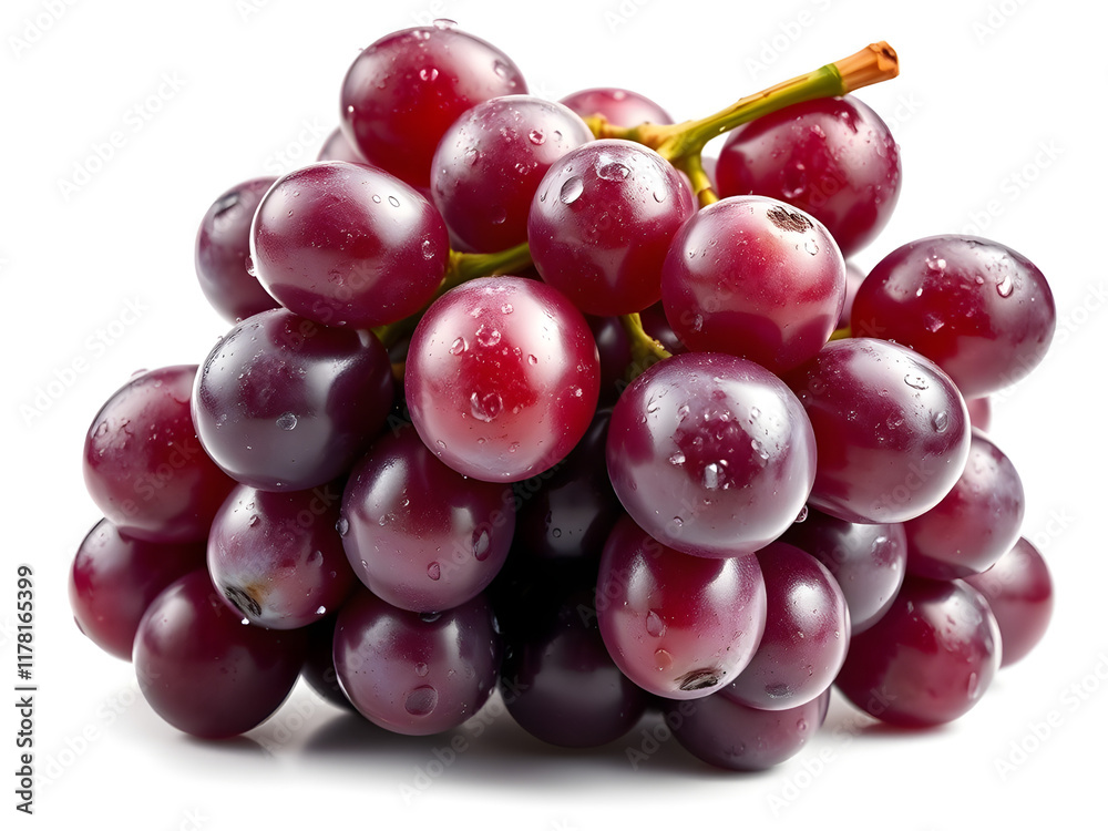 Fototapeta premium A bunch of ripe, red grapes, fresh and juicy, isolated on a white background