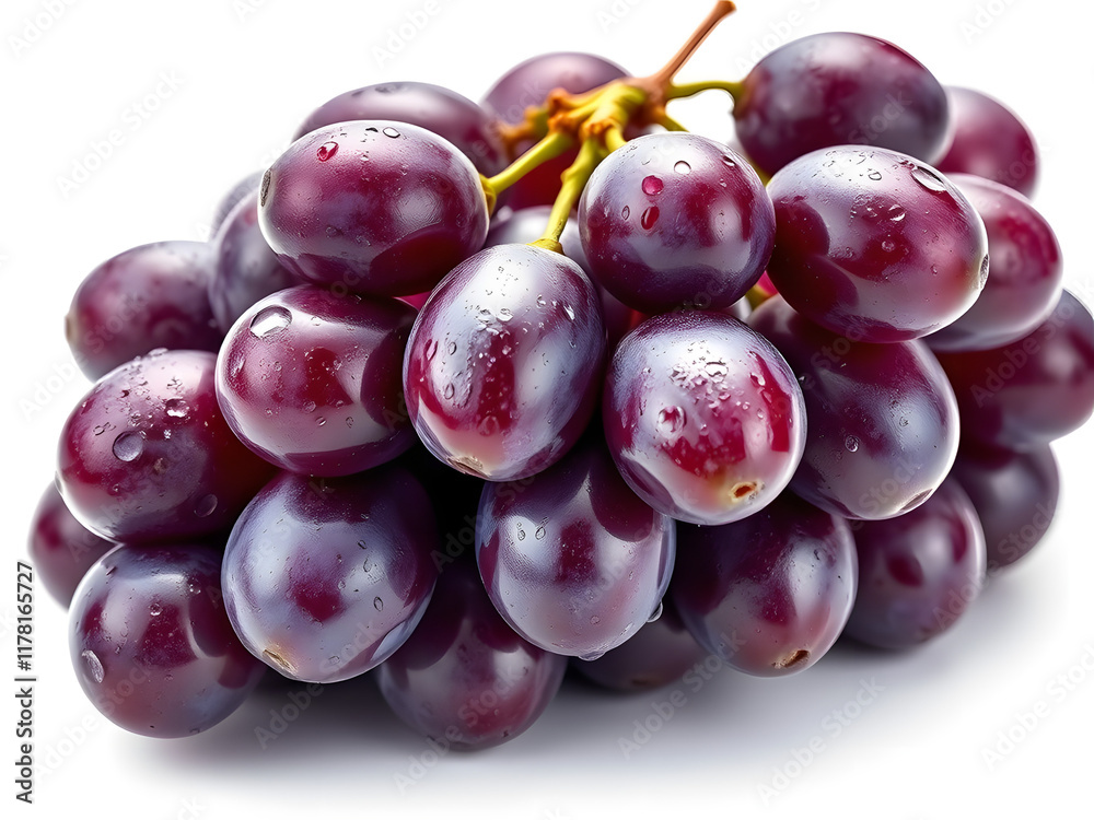 A bunch of ripe, red grapes, fresh and juicy, isolated on a white background A bunch of ripe, red grapes, fresh and juicy, isolated on a white background