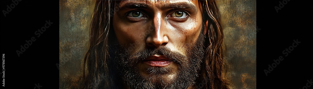 Fototapeta premium Heroic portrait of a bearded warrior studio setting digital art dramatic lighting close-up strength and resilience