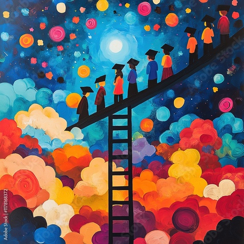 Graduation celebration dreamscape digital art colorful clouds inspirational viewpoint achieving goals