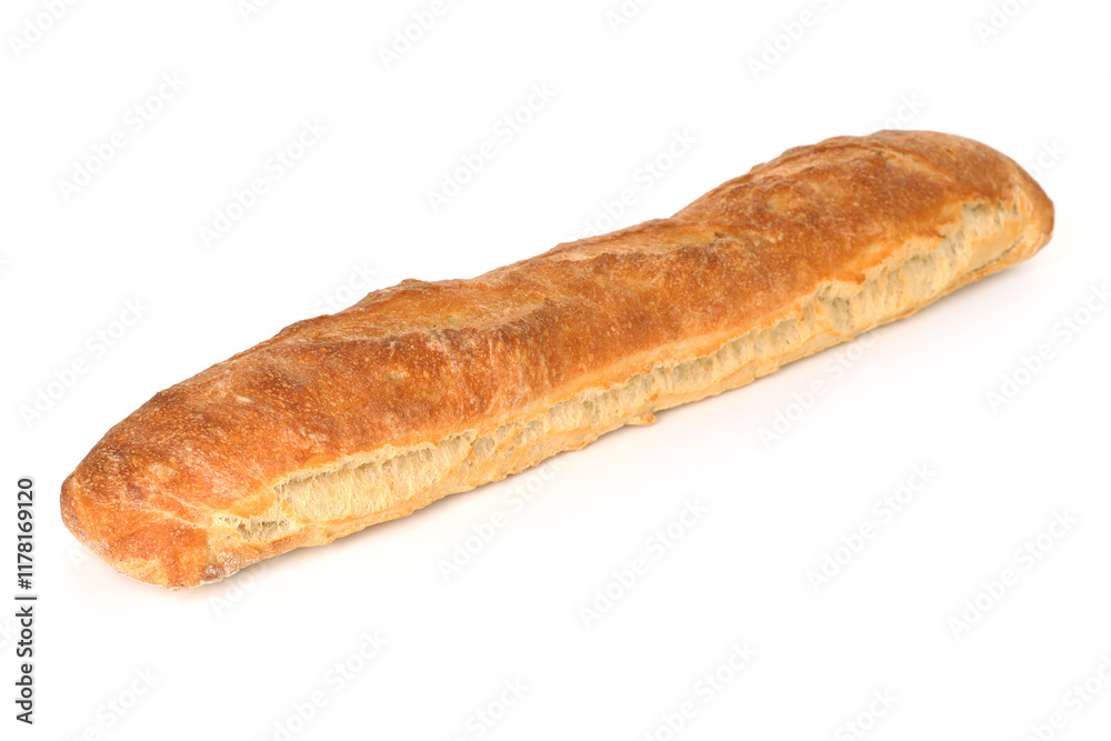 One freshly baked baguette isolated on white One freshly baked baguette isolated on white