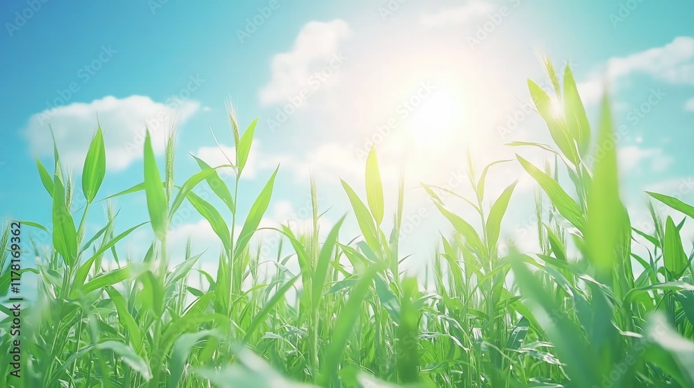 Obraz premium Vibrant green plants under a bright sunny sky.