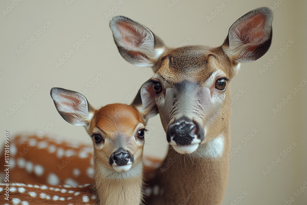 Obraz premium Two deer standing side by side in a natural environment