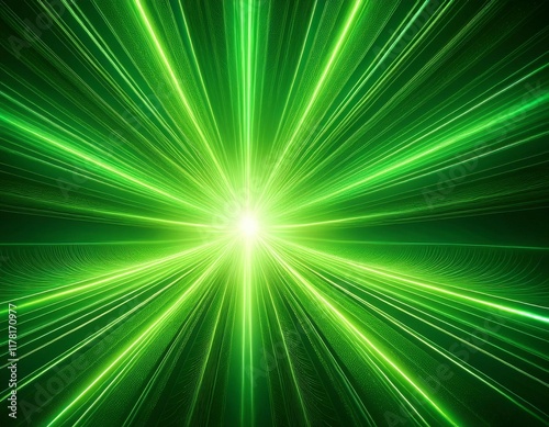 emerging green energy burst with bright light rays