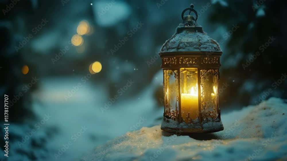 Candle is lit in a lantern on a snowy ground. 4K Video Candle is lit in a lantern on a snowy ground. 4K Video