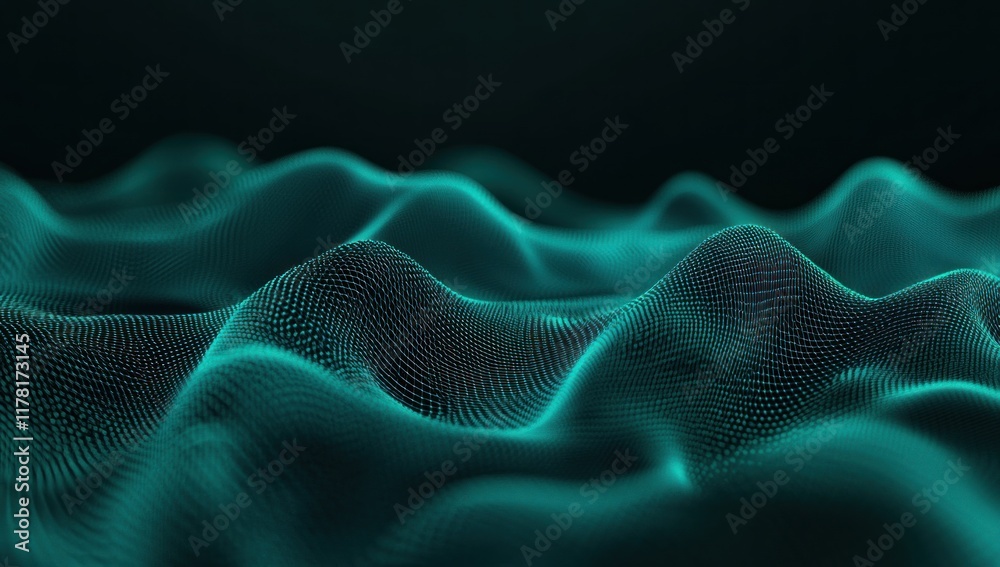 Obraz premium Abstract teal digital wave particles flow.