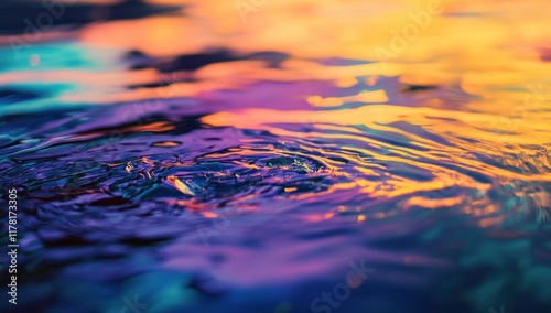 Abstract vibrant water surface with colorful reflections.